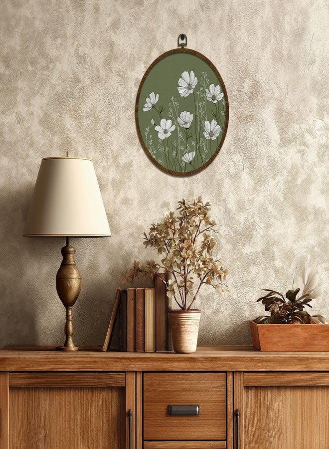 KLYTINK Retro Green Floral Round Wall Art 10"x10", Linen Canvas Botanical Print, Vintage Landscape Aesthetic Wall Decor for Bedroom, Living Room, Home Decoration,Gift for Christmas (BY803) - Image 3